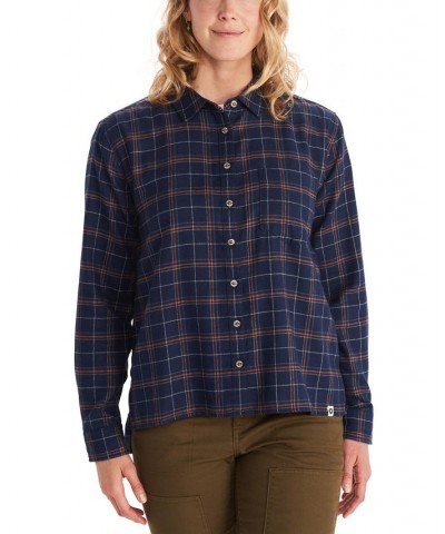 Women's Fairfax Boyfriend Flannel Shirt Blue $33.55 Tops