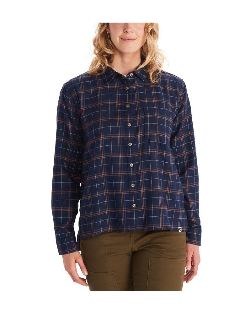 Women's Fairfax Boyfriend Flannel Shirt Blue $33.55 Tops