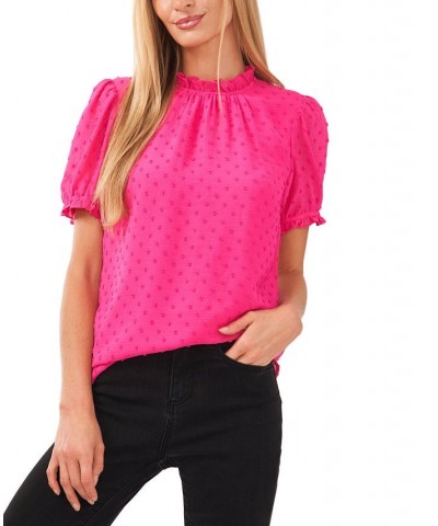 Women's Puff-Sleeve Clip-Dot Top Pink $30.42 Tops