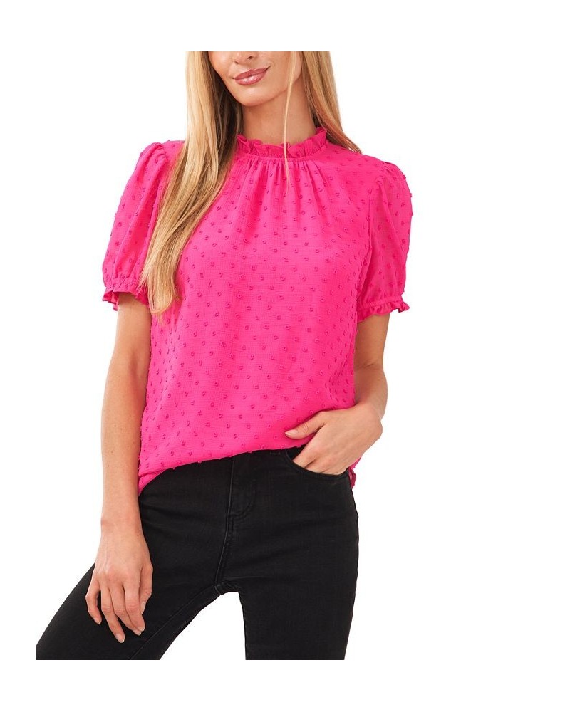 Women's Puff-Sleeve Clip-Dot Top Pink $30.42 Tops