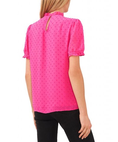 Women's Puff-Sleeve Clip-Dot Top Pink $30.42 Tops