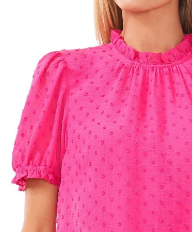 Women's Puff-Sleeve Clip-Dot Top Pink $30.42 Tops