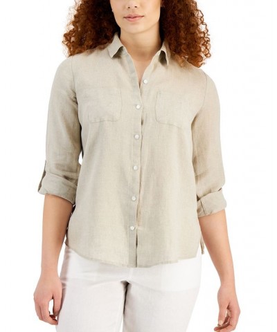 Women's Linen Shirt Tan/Beige $25.96 Tops