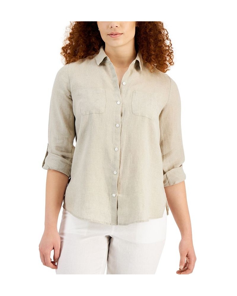 Women's Linen Shirt Tan/Beige $25.96 Tops