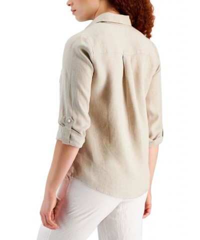 Women's Linen Shirt Tan/Beige $25.96 Tops