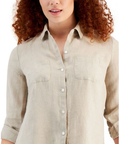 Women's Linen Shirt Tan/Beige $25.96 Tops