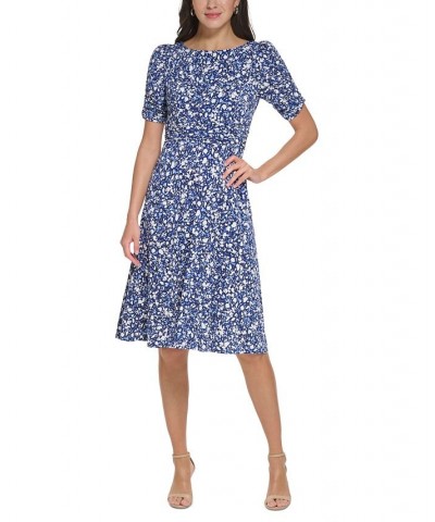 Petite Floral-Print Gathered Ruched-Sleeve Fit & Flare Dress Navy $53.41 Dresses