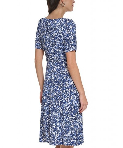 Petite Floral-Print Gathered Ruched-Sleeve Fit & Flare Dress Navy $53.41 Dresses