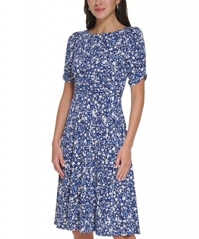 Petite Floral-Print Gathered Ruched-Sleeve Fit & Flare Dress Navy $53.41 Dresses