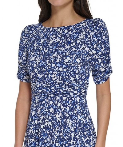 Petite Floral-Print Gathered Ruched-Sleeve Fit & Flare Dress Navy $53.41 Dresses