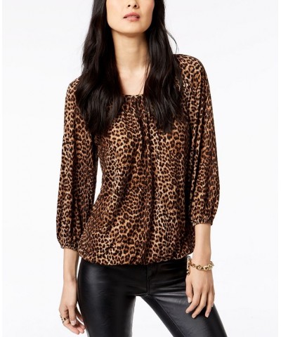 Petite Leopard-Print Peasant Top Leopard $17.47 Tops