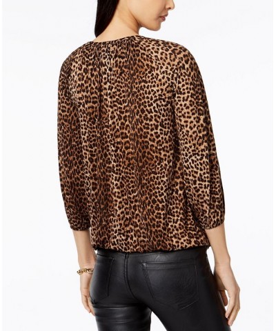 Petite Leopard-Print Peasant Top Leopard $17.47 Tops