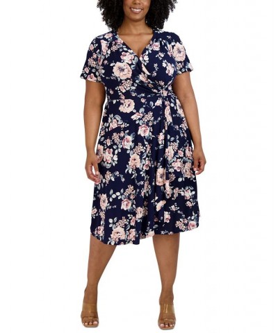 Plus Size Floral-Print Faux-Wrap Dress Navy/Mauve $42.72 Dresses