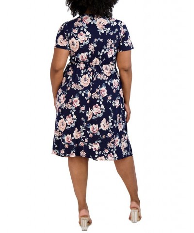 Plus Size Floral-Print Faux-Wrap Dress Navy/Mauve $42.72 Dresses