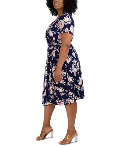 Plus Size Floral-Print Faux-Wrap Dress Navy/Mauve $42.72 Dresses