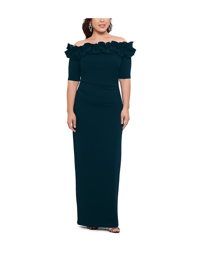 Plus Size Ruffled Off-The-Shoulder Gown Green $101.01 Dresses