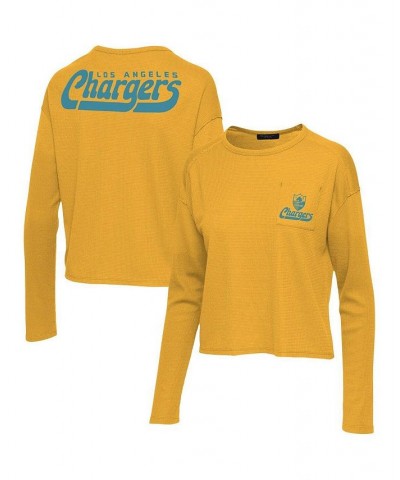 Women's Gold Los Angeles Chargers Pocket Thermal Long Sleeve T-shirt Gold $24.75 Tops