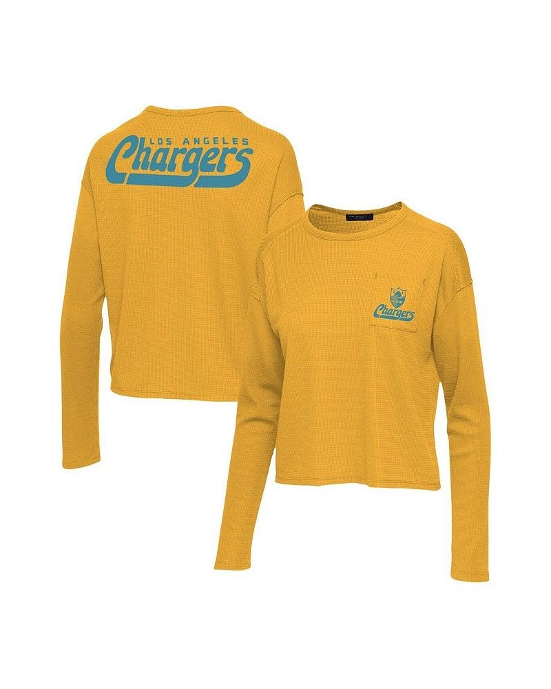 Women's Gold Los Angeles Chargers Pocket Thermal Long Sleeve T-shirt Gold $24.75 Tops