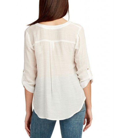 Juniors' Button-Down Two-Pocket Shirt Off White $21.07 Tops