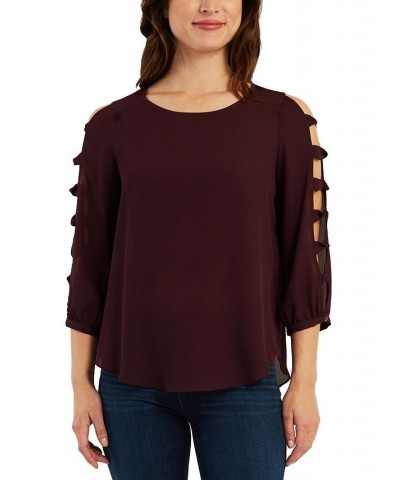 Juniors' Lattice Sleeve Top Raisin $14.04 Tops