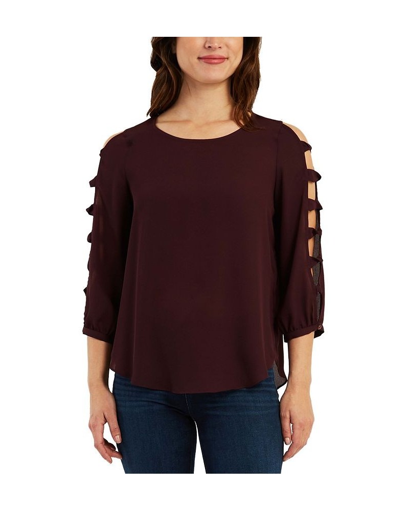 Juniors' Lattice Sleeve Top Raisin $14.04 Tops