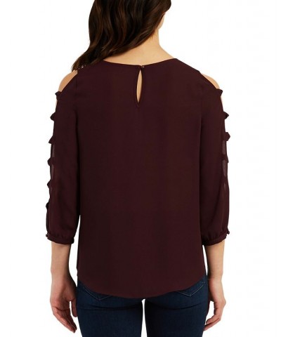 Juniors' Lattice Sleeve Top Raisin $14.04 Tops