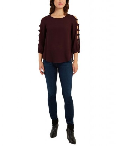 Juniors' Lattice Sleeve Top Raisin $14.04 Tops