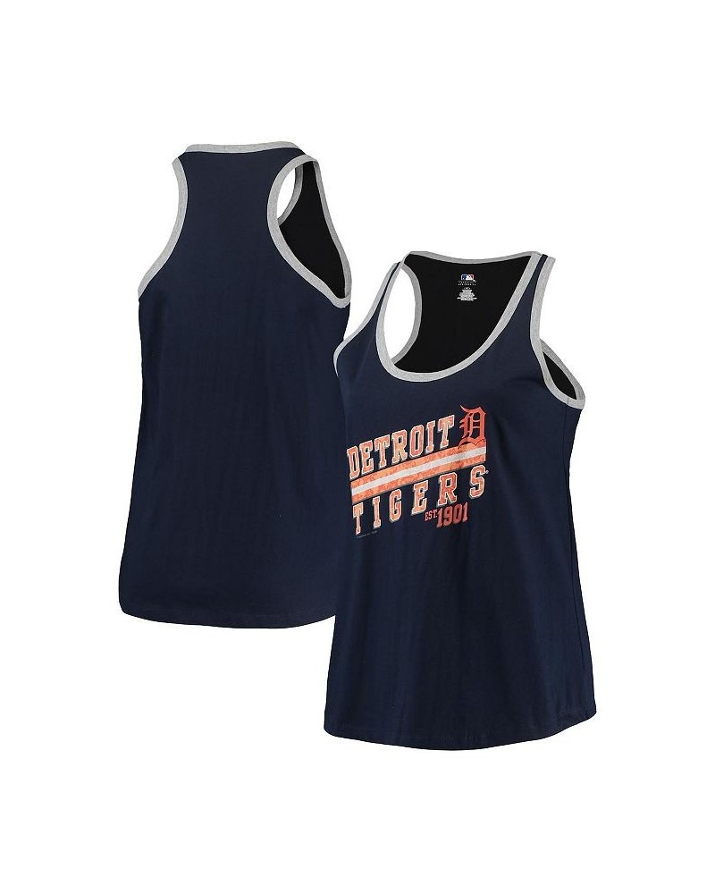 Women's Navy Detroit Tigers Plus Size Ringer Racerback Tank Top Navy $16.80 Tops