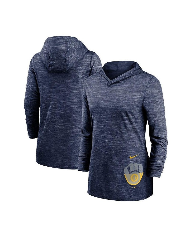 Women's Heathered Navy Milwaukee Brewers Split Logo Legend Hoodie Training Performance Top Navy $29.25 Tops