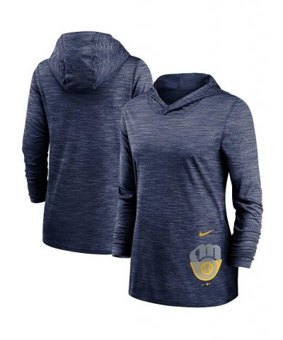 Women's Heathered Navy Milwaukee Brewers Split Logo Legend Hoodie Training Performance Top Navy $29.25 Tops