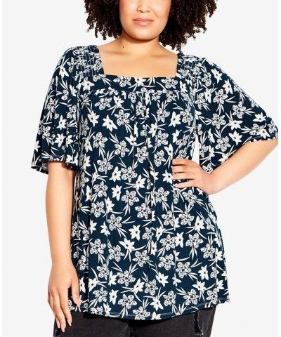 Plus Size Smock Square Neck Print Top Freesia Floral $31.86 Tops