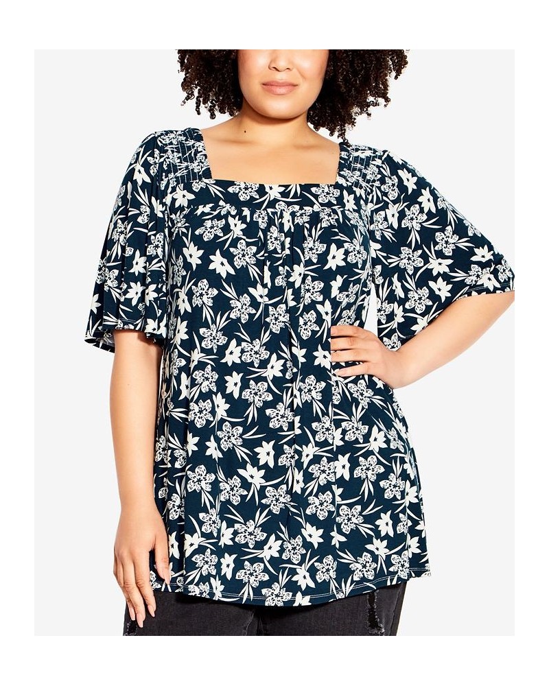 Plus Size Smock Square Neck Print Top Freesia Floral $31.86 Tops