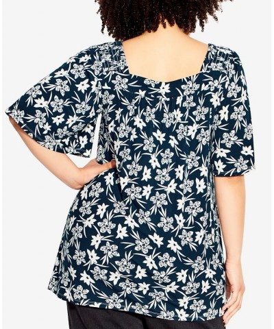 Plus Size Smock Square Neck Print Top Freesia Floral $31.86 Tops