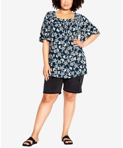 Plus Size Smock Square Neck Print Top Freesia Floral $31.86 Tops