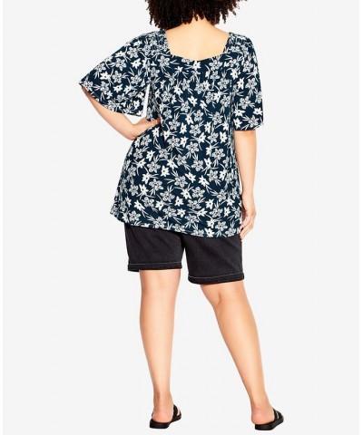 Plus Size Smock Square Neck Print Top Freesia Floral $31.86 Tops