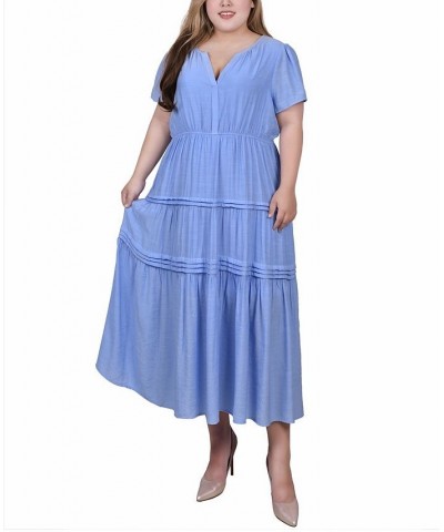 Plus Size Ankle Length Short Sleeve Dress Blue $28.00 Dresses