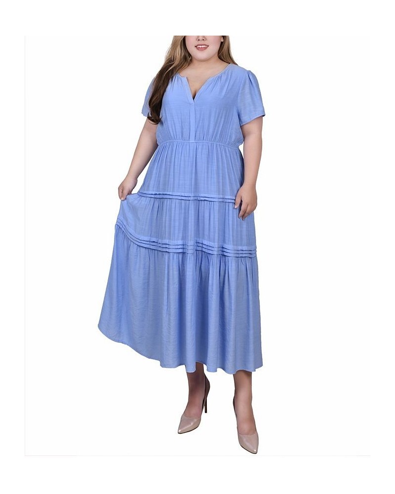 Plus Size Ankle Length Short Sleeve Dress Blue $28.00 Dresses