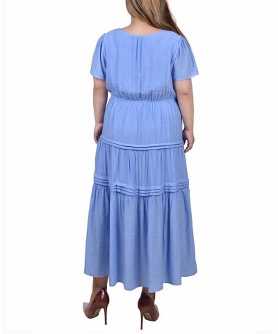 Plus Size Ankle Length Short Sleeve Dress Blue $28.00 Dresses