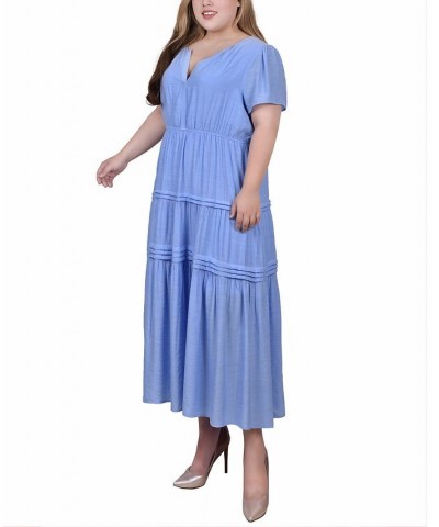 Plus Size Ankle Length Short Sleeve Dress Blue $28.00 Dresses