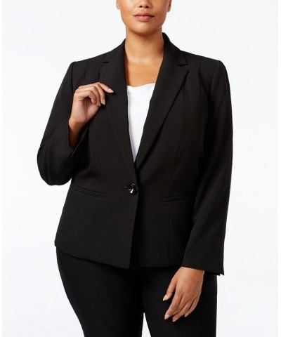 Plus Size Crepe One-Button Blazer Black $55.93 Jackets