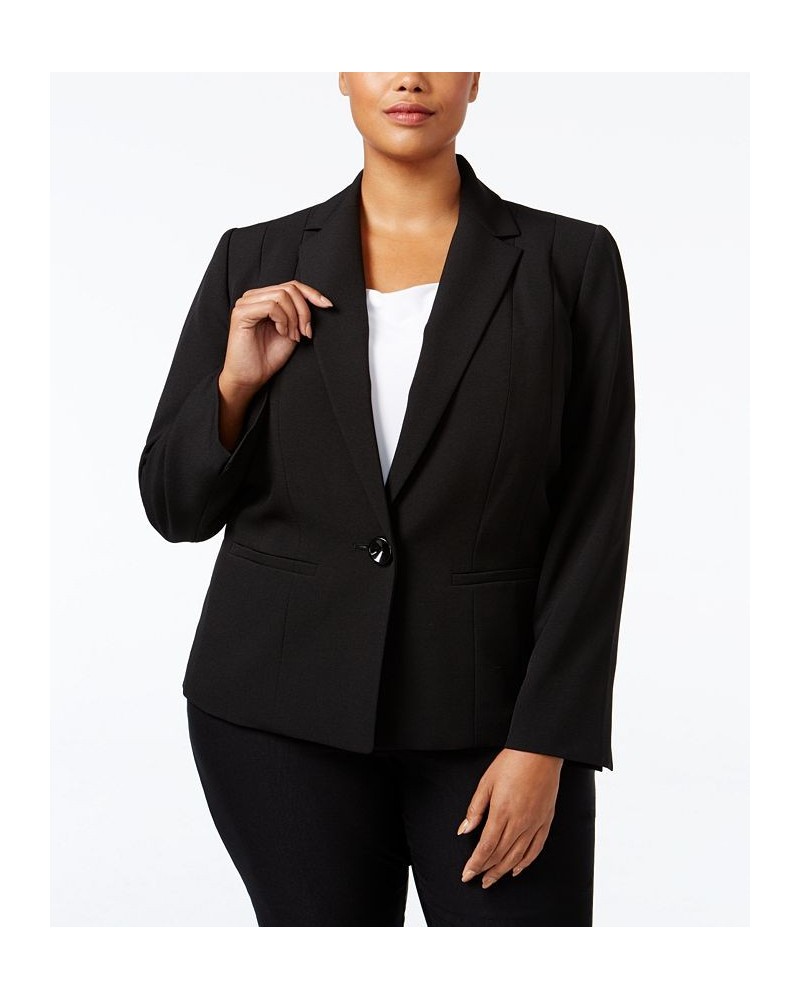 Plus Size Crepe One-Button Blazer Black $55.93 Jackets