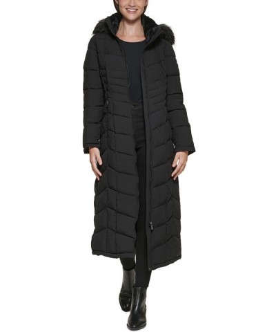 Hooded Faux-Fur-Trim Maxi Puffer Coat Black $82.50 Coats