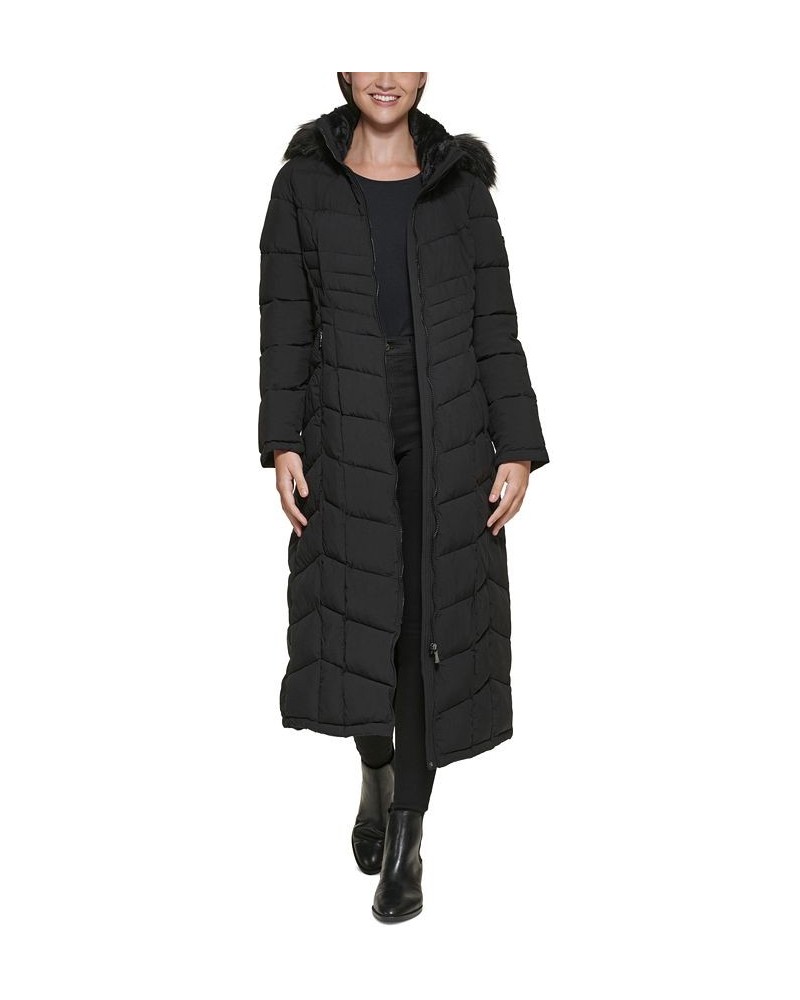 Hooded Faux-Fur-Trim Maxi Puffer Coat Black $82.50 Coats