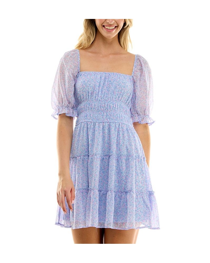 Juniors' Emma Smocked-Waist Ruffled Tiered Dress Blue/Pink Floral $28.32 Dresses