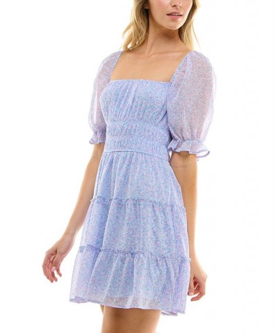 Juniors' Emma Smocked-Waist Ruffled Tiered Dress Blue/Pink Floral $28.32 Dresses