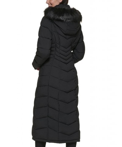 Hooded Faux-Fur-Trim Maxi Puffer Coat Black $82.50 Coats