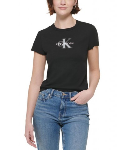 Women's Blur-Logo Graphic T-Shirt Black $13.09 Tops