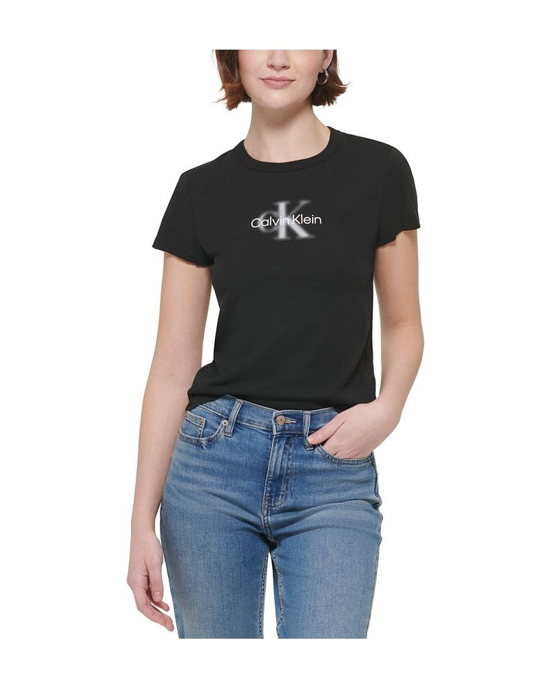 Women's Blur-Logo Graphic T-Shirt Black $13.09 Tops