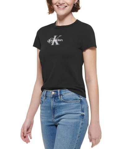 Women's Blur-Logo Graphic T-Shirt Black $13.09 Tops