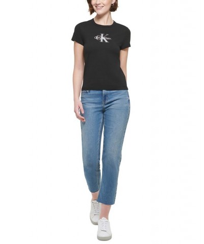 Women's Blur-Logo Graphic T-Shirt Black $13.09 Tops